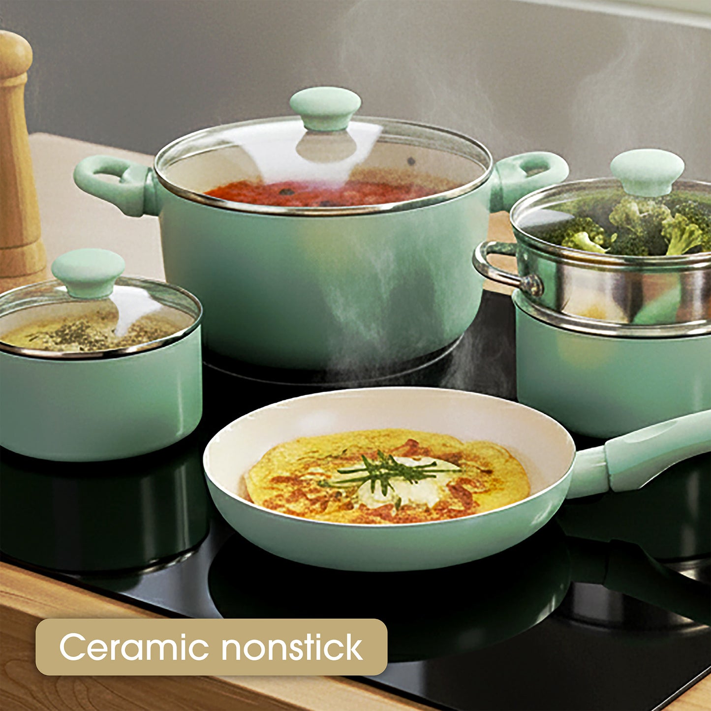 RACO SmartStart Ceramic Nonstick Induction Covered Stockpot 24CM/5.2L Lichen
