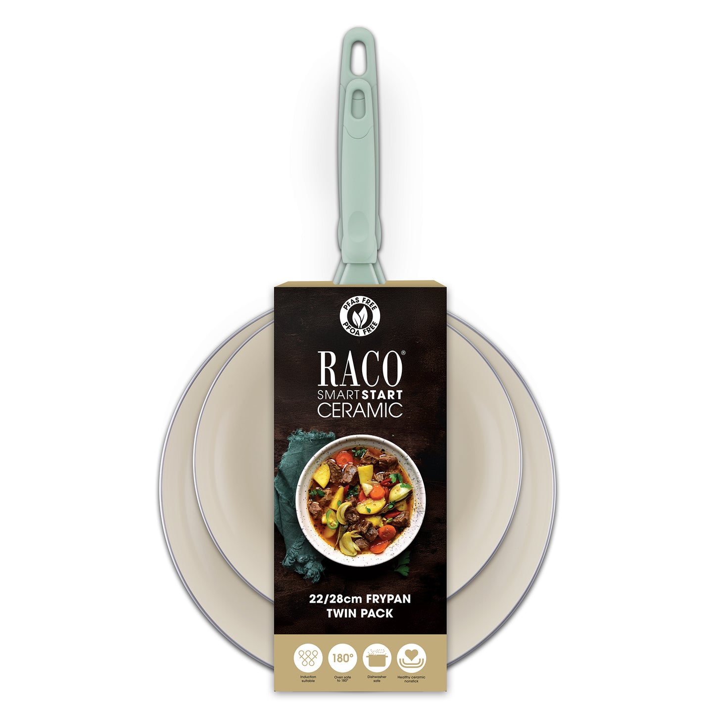 RACO SmartStart Ceramic Nonstick Induction Twin Pack Frypans 22cm/28cm Lichen