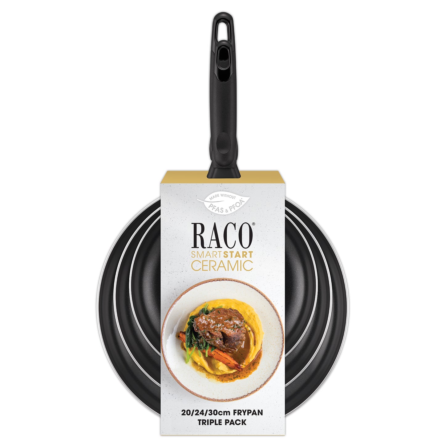 RACO SmartStart Ceramic Nonstick Induction Triple Pack Frypans 20/24/30cm Grey