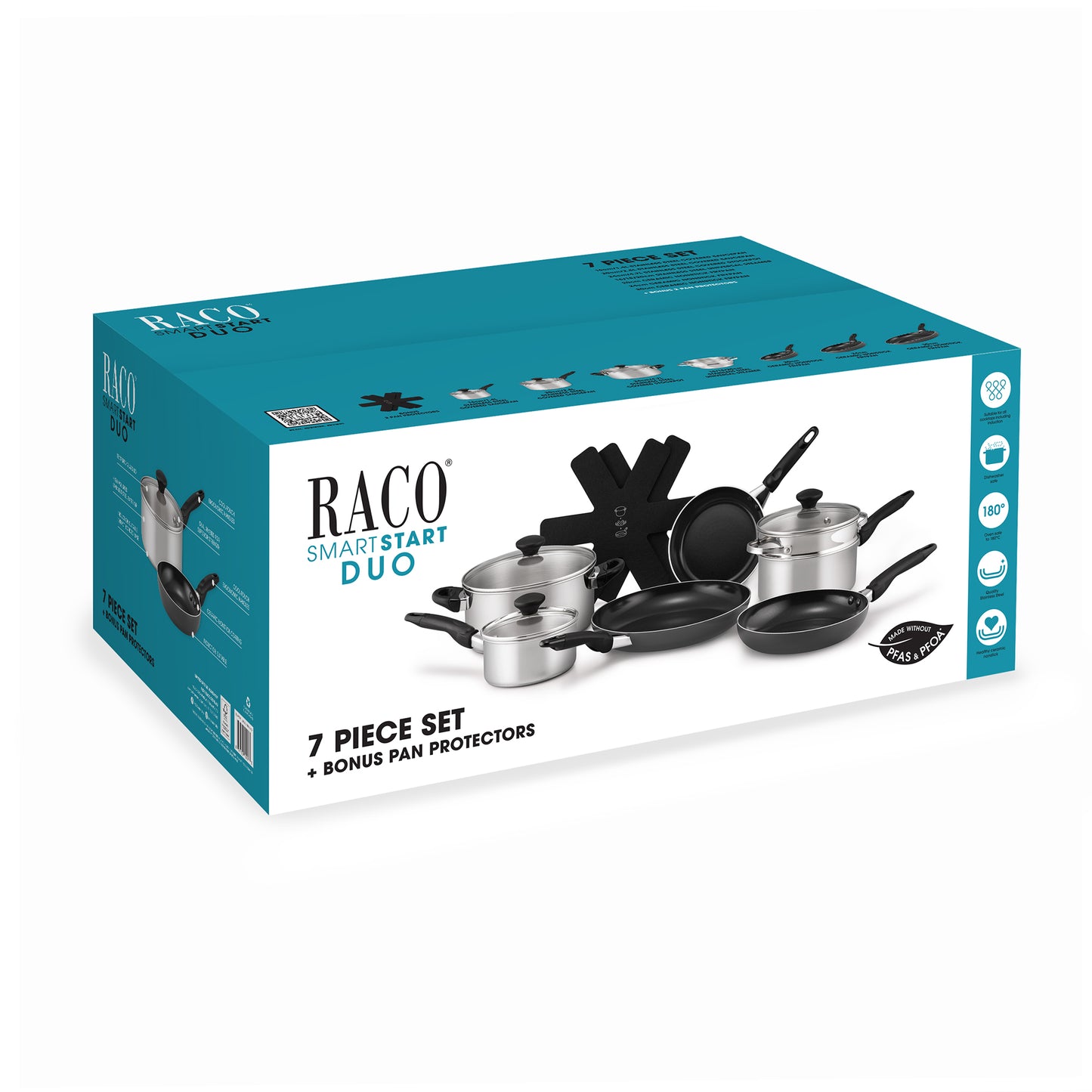 RACO SmartStart Duo Stainless Steel and Ceramic Induction 7 Piece Cookware Set
