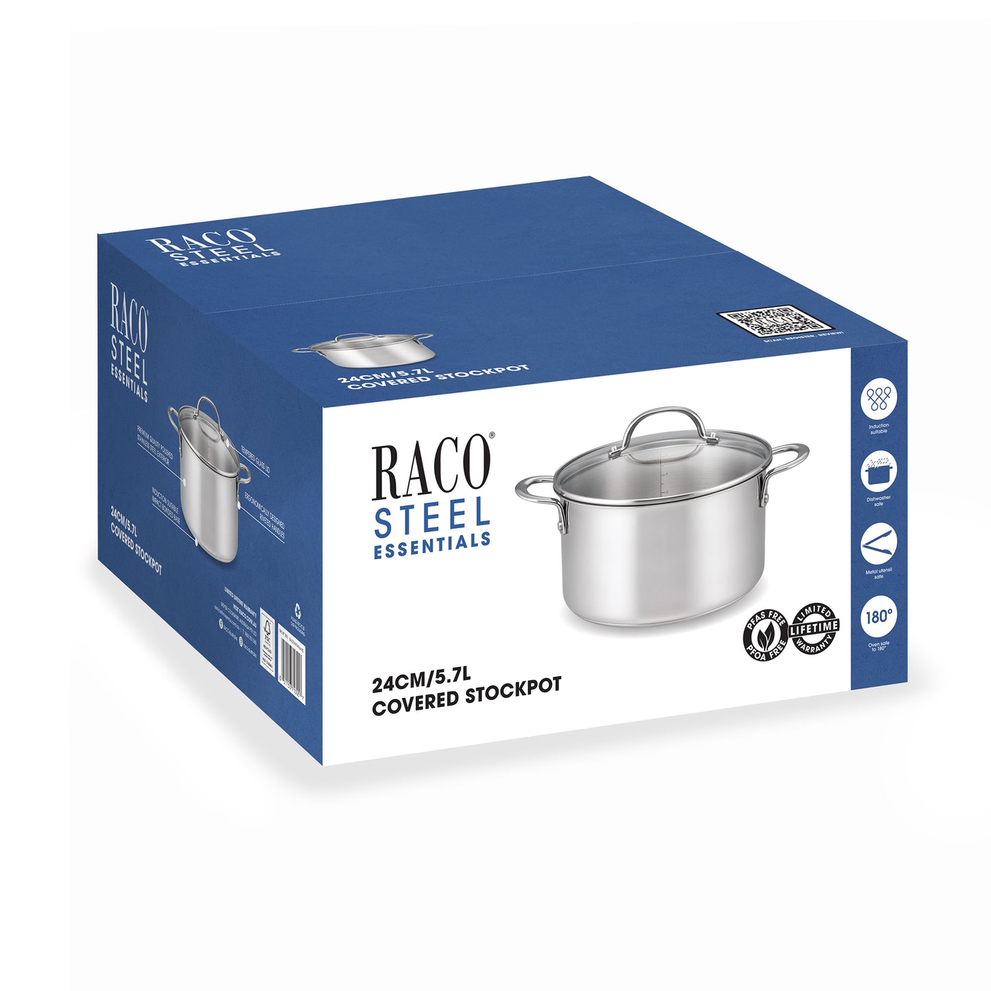 RACO Steel Essentials Stainless Steel Induction Covered Stockpot 24cm/5.7L