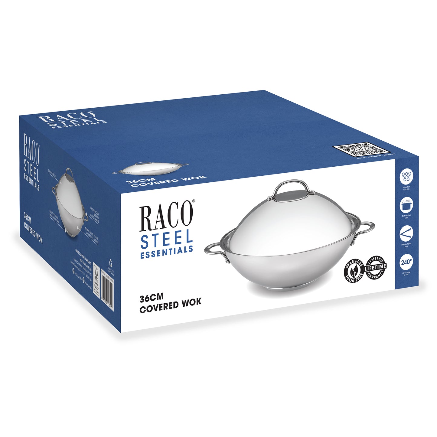 RACO Steel Essentials Stainless Steel Induction Covered Wok 36cm
