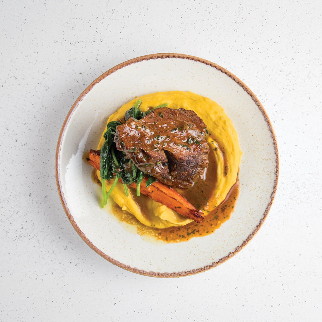 Red Wine Braised Beef Short Ribs with Sweet Potato Puree