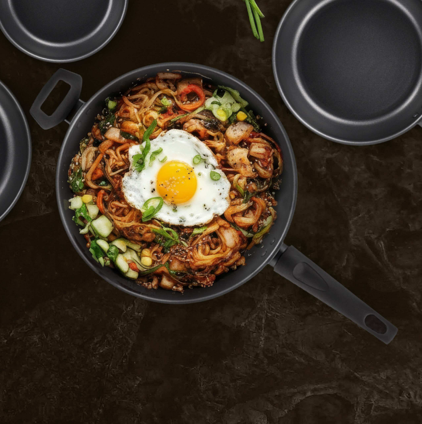Spicy Kimchi Stir-Fried Noodle with Fried Egg