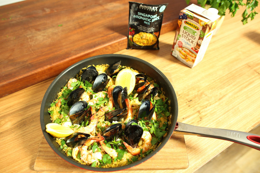 Cheats' Paella Rice With Chicken And Seafood