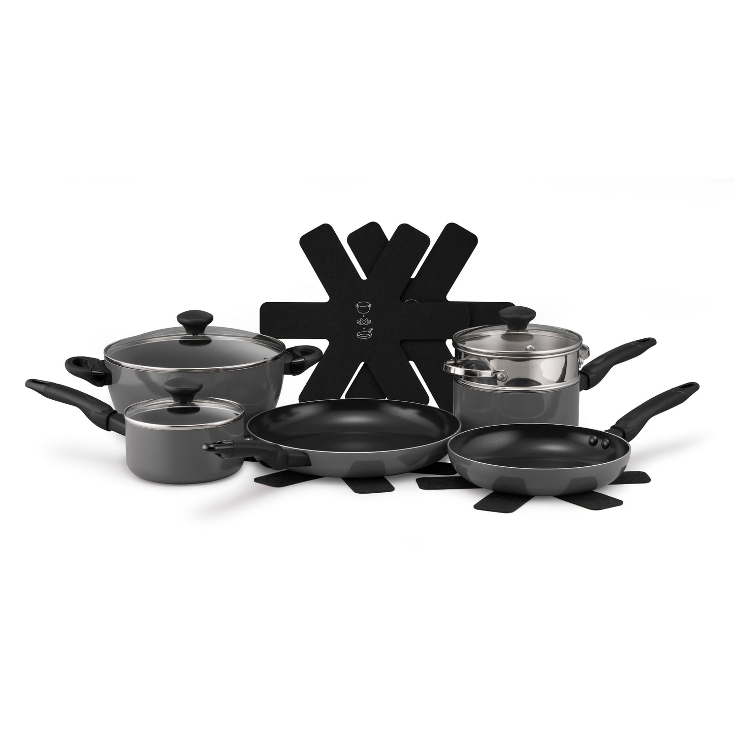 RACO SmartStart Ceramic Nonstick Induction 6 Piece Cookware Set With Pan Protectors Grey
