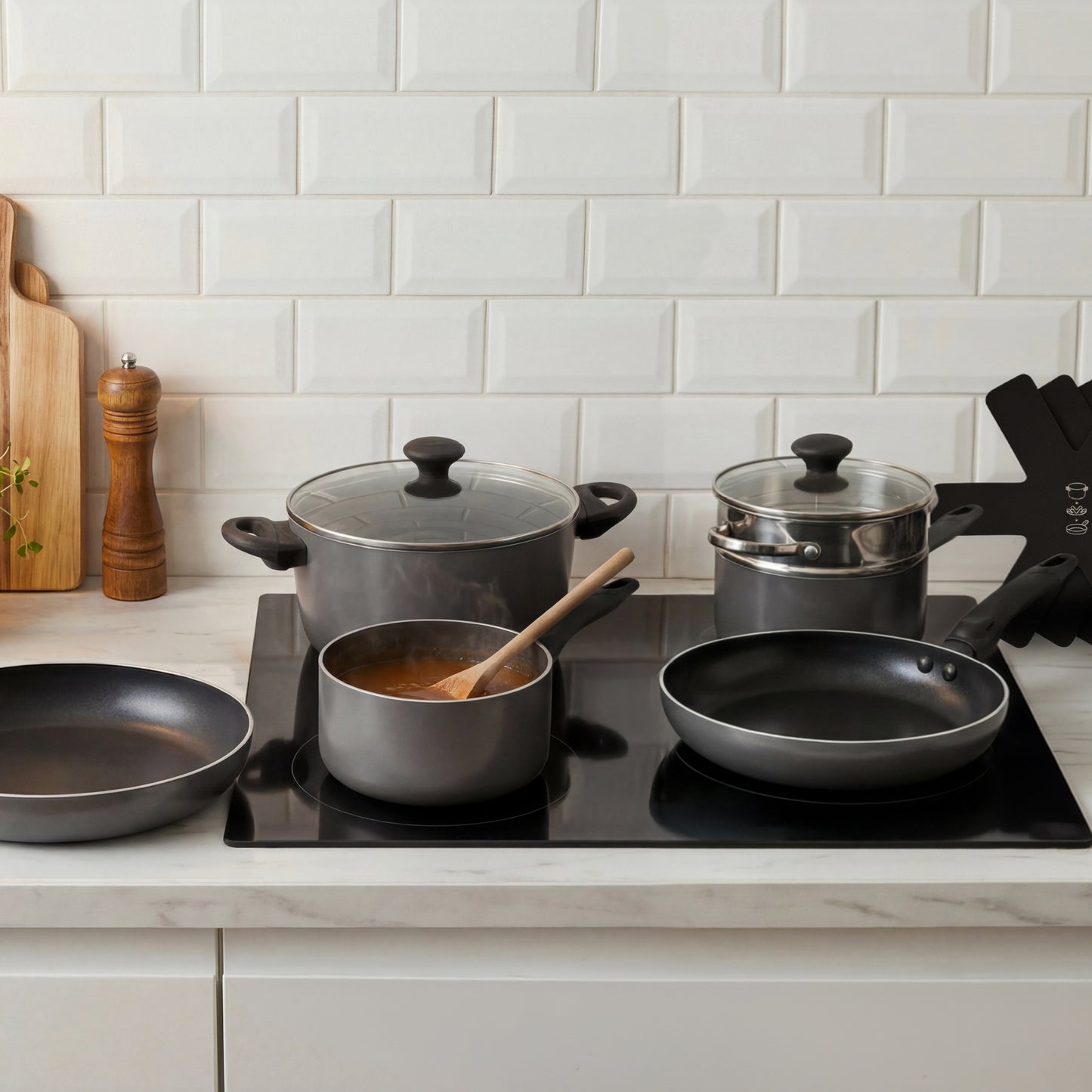 RACO SmartStart Ceramic Nonstick Induction 6 Piece Cookware Set With Pan Protectors Grey