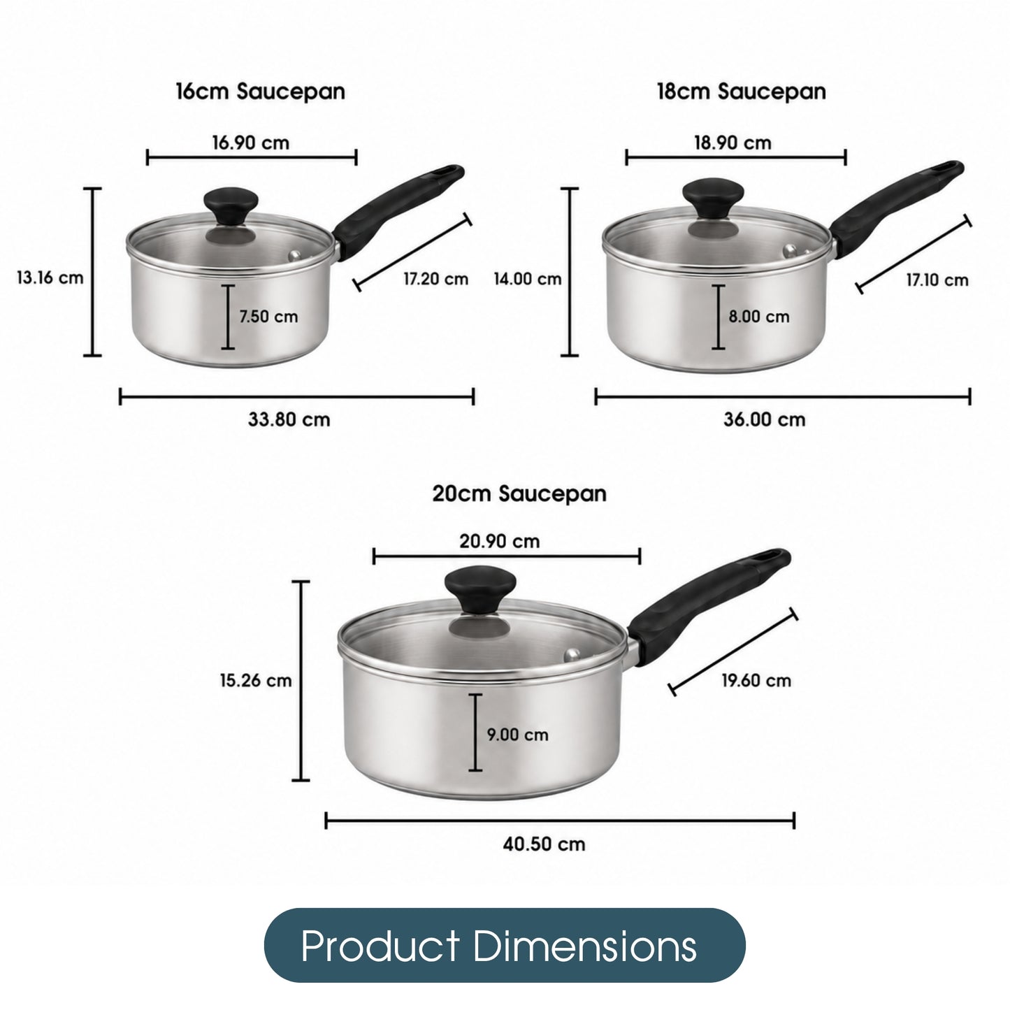 RACO SmartStart Stainless Steel Induction 3 Piece Saucepan Set 16/18/20cm