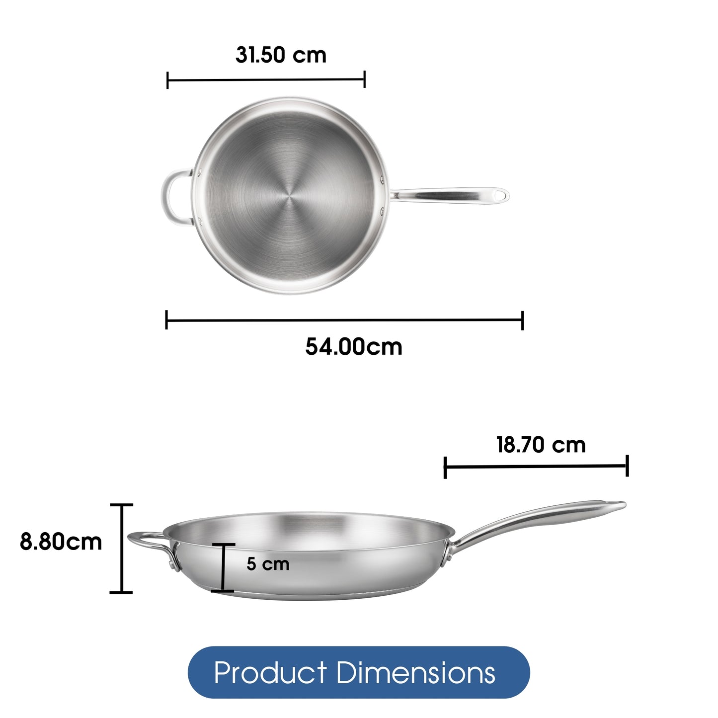 RACO Steel Essentials Stainless Steel Induction Open Frypan With Helper Handle 30cm