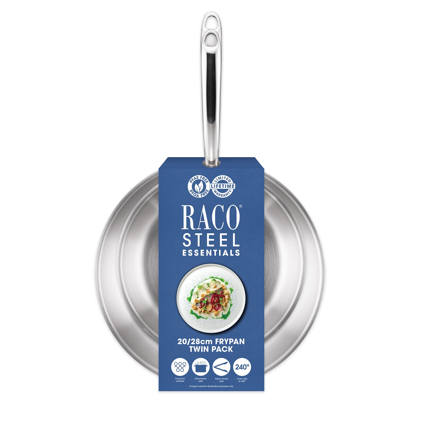 RACO Steel Essentials Stainless Steel Induction Open Frypan Twin Pack 20/28cm