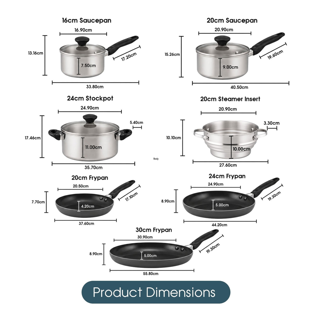 RACO SmartStart Duo Stainless Steel and Ceramic Induction 7 Piece Cookware Set with 2 x Pan Protectors