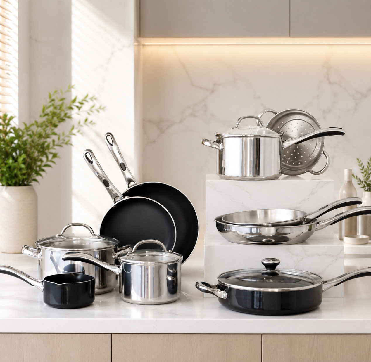 RACO Kitchen Essentials Nonstick/Stainless Steel Induction 9 Piece Cookware Set