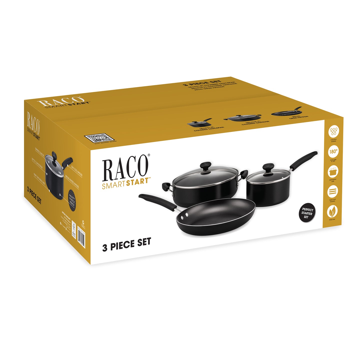 RACO Smartstart Nonstick Induction 3 Piece Cookware Set