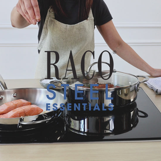 RACO Steel Essentials range video – RACO Steel Essentials Stainless Steel Induction Open Frypan Twin Pack 20/28cm